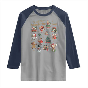 Retro Vintage Christmas Raglan Shirt It's The Most Wonderful Time Xmas TS11 Sport Gray Navy Print Your Wear