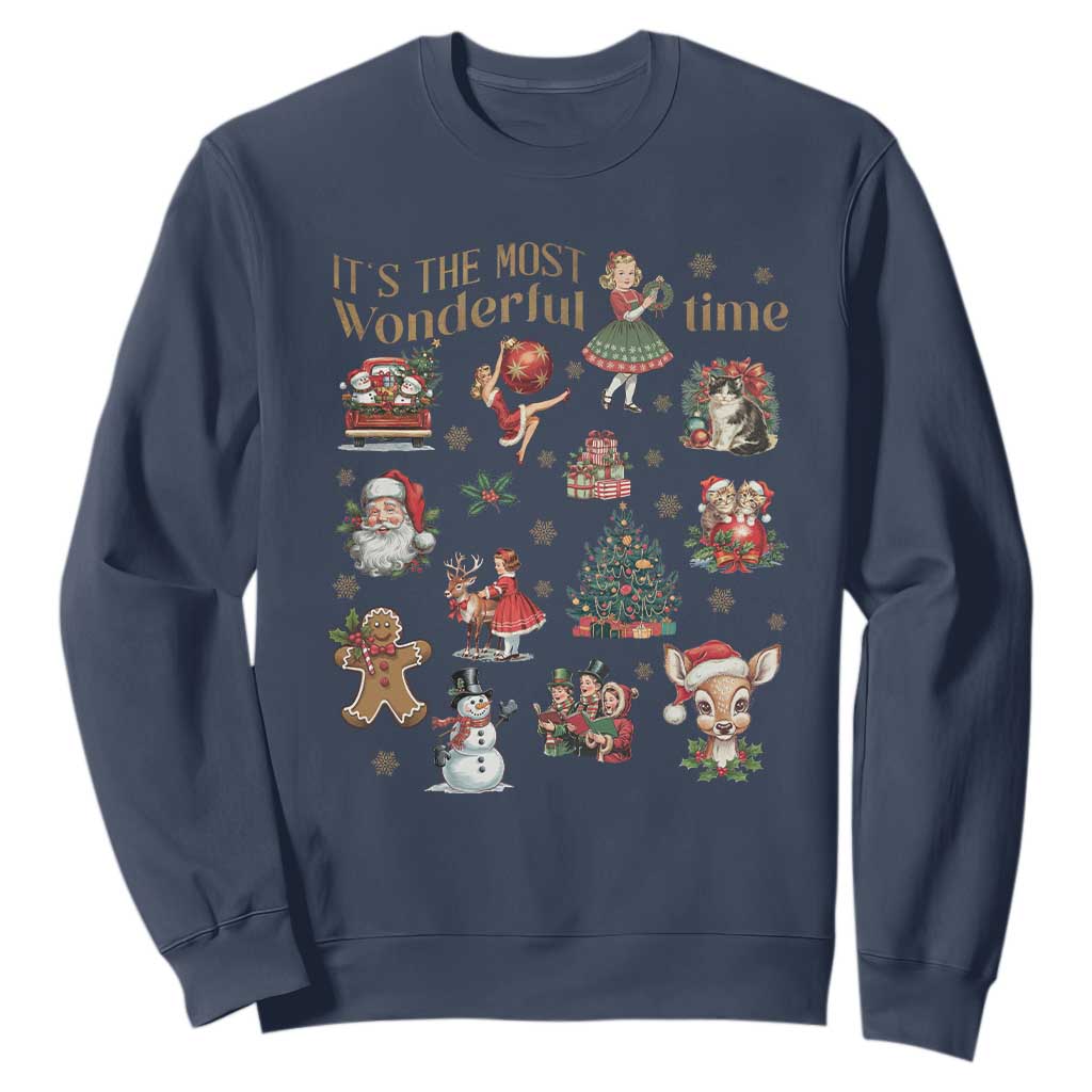 Retro Vintage Christmas Sweatshirt It's The Most Wonderful Time Xmas TS11 Navy Print Your Wear