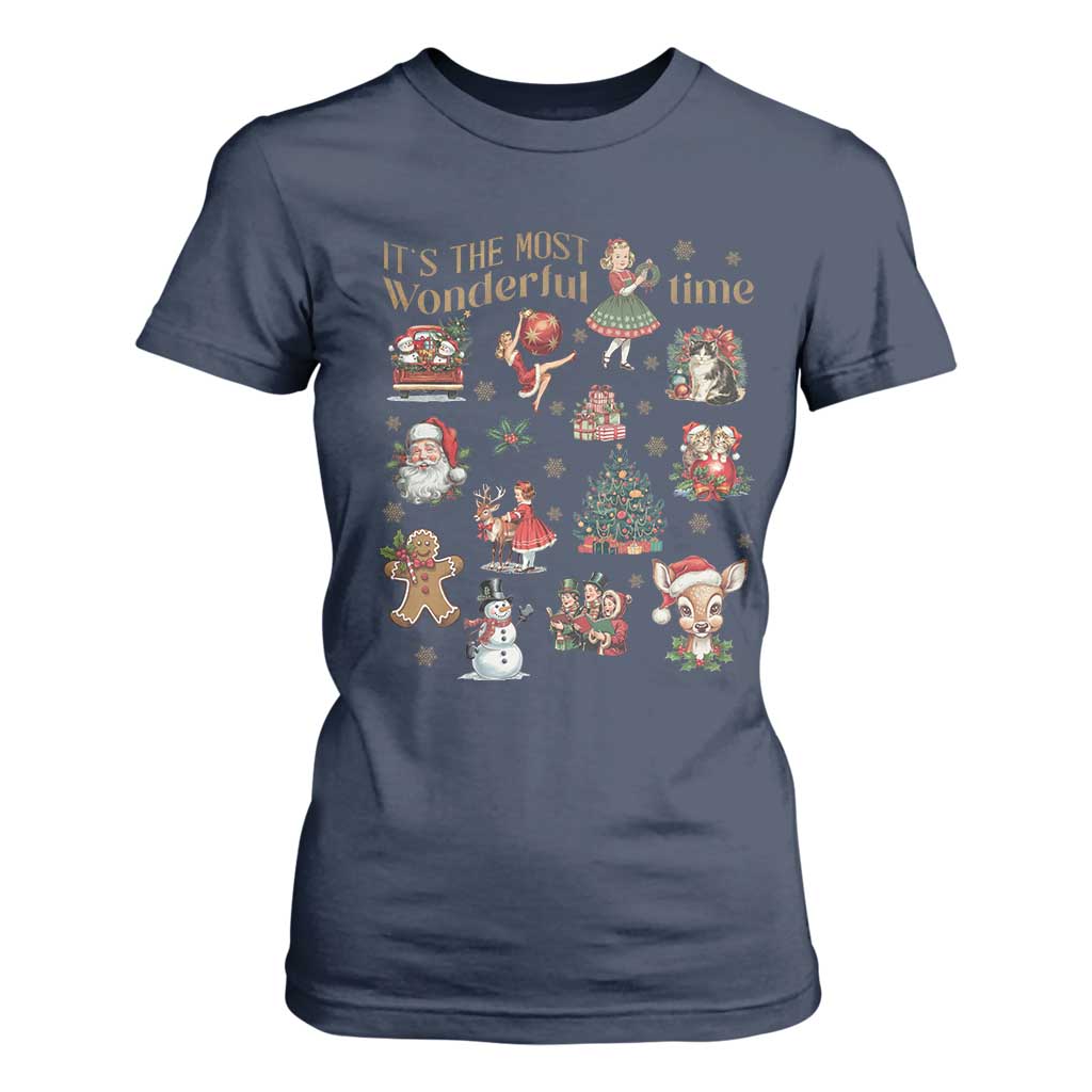 Retro Vintage Christmas T Shirt For Women It's The Most Wonderful Time Xmas TS11 Navy Print Your Wear