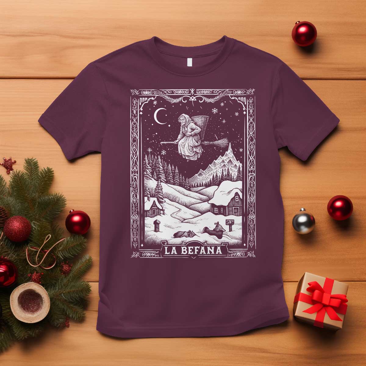 Italian Christmas La Befana T Shirt Buon Befana Folklore Xmas Witch TS11 Maroon Print Your Wear