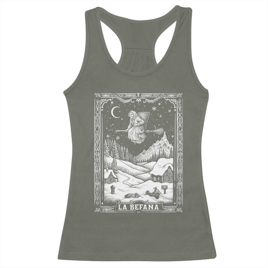 Italian Christmas La Befana Racerback Tank Top Buon Befana Folklore Xmas Witch TS11 Military Green Print Your Wear