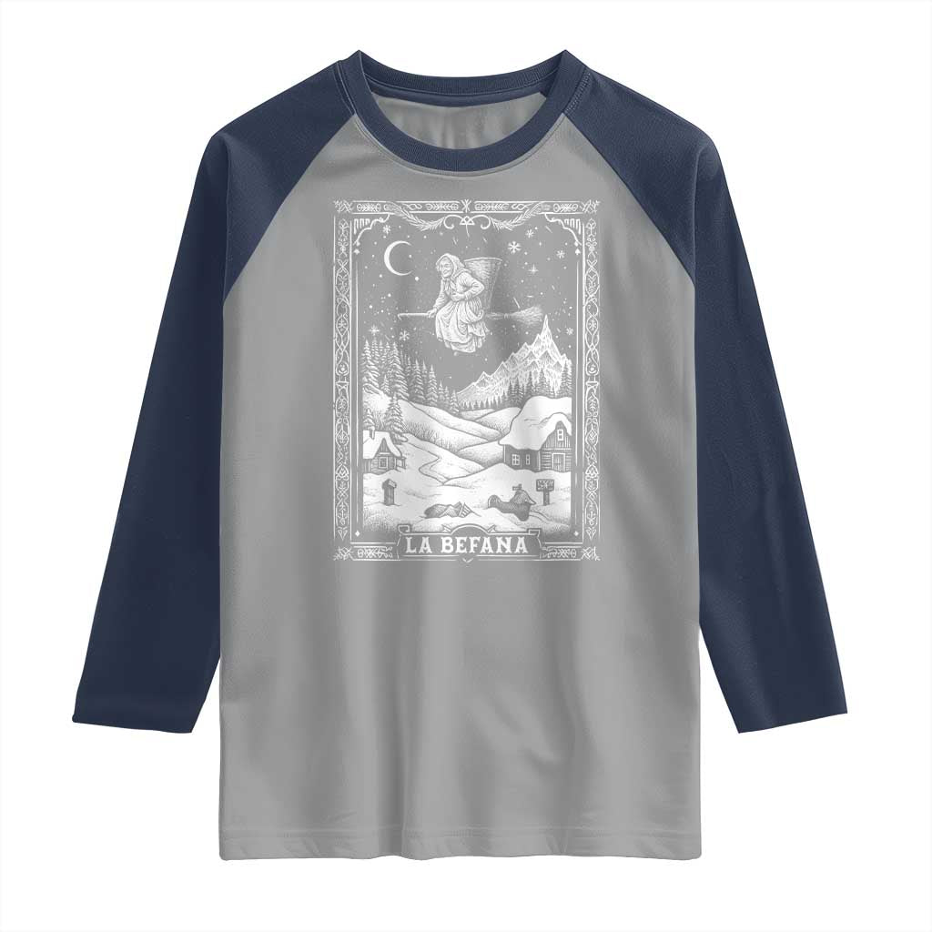 Italian Christmas La Befana Raglan Shirt Buon Befana Folklore Xmas Witch TS11 Sport Gray Navy Print Your Wear