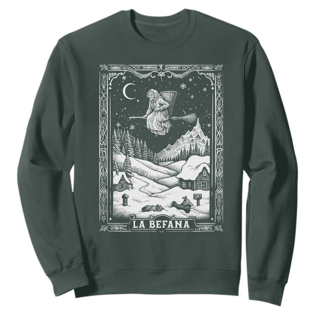 Italian Christmas La Befana Sweatshirt Buon Befana Folklore Xmas Witch TS11 Dark Forest Green Print Your Wear