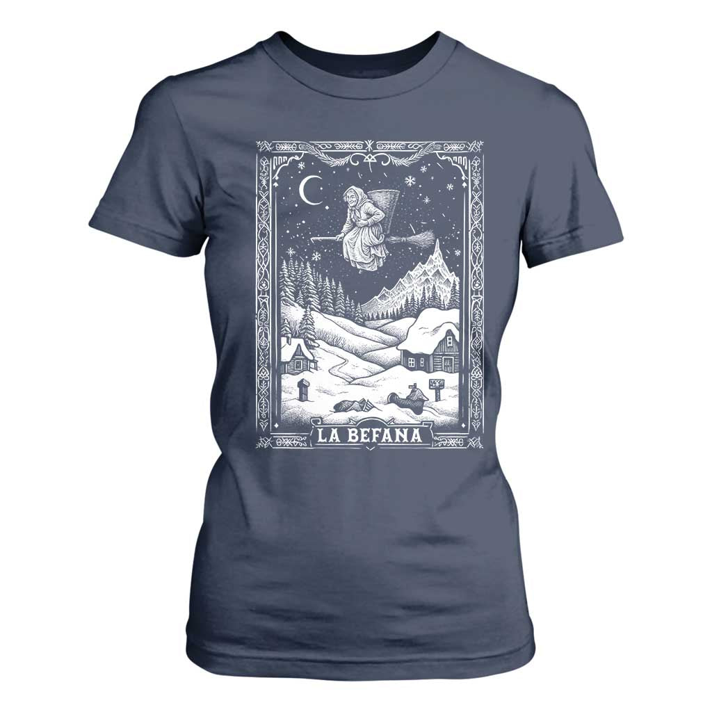 Italian Christmas La Befana T Shirt For Women Buon Befana Folklore Xmas Witch TS11 Navy Print Your Wear