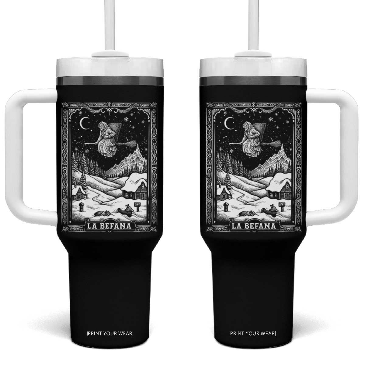Italian Christmas La Befana Tumbler With Handle Buon Befana Folklore Xmas Witch TS11 One Size: 40 oz Black Print Your Wear