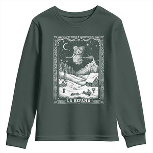 Italian Christmas La Befana Youth Sweatshirt Buon Befana Folklore Xmas Witch TS11 Dark Forest Green Print Your Wear