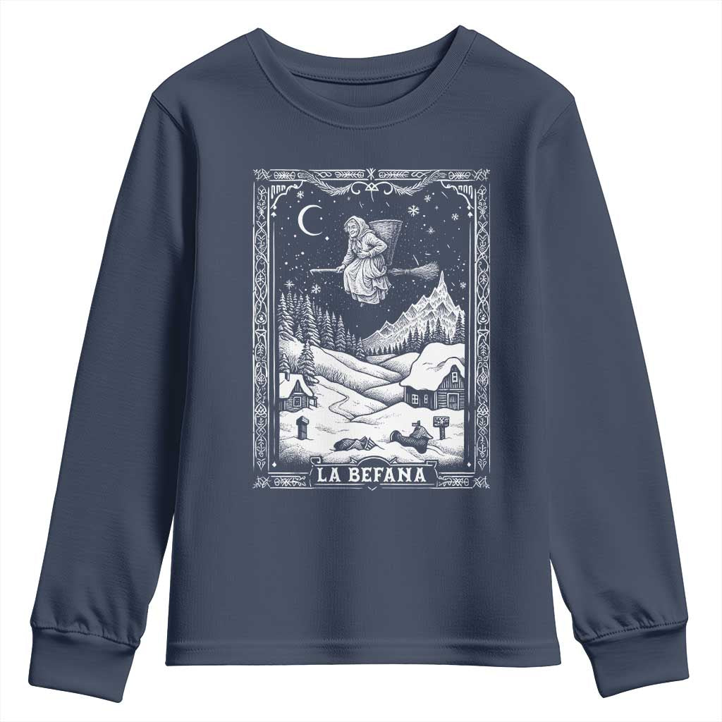 Italian Christmas La Befana Youth Sweatshirt Buon Befana Folklore Xmas Witch TS11 Navy Print Your Wear