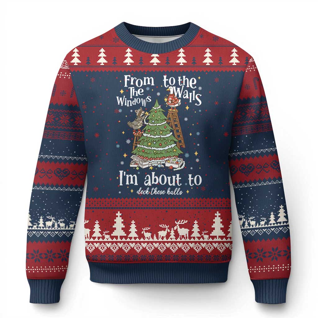 From The Windows To The Walls I'm About To Deck These Halls Xmas Ugly Christmas Sweater TS11 Navy Red Print Your Wear