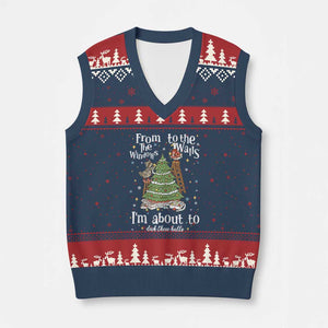 From The Windows To The Walls I'm About To Deck These Halls Xmas V-Neck Knit Sweater Vest TS11 Navy Red Print Your Wear