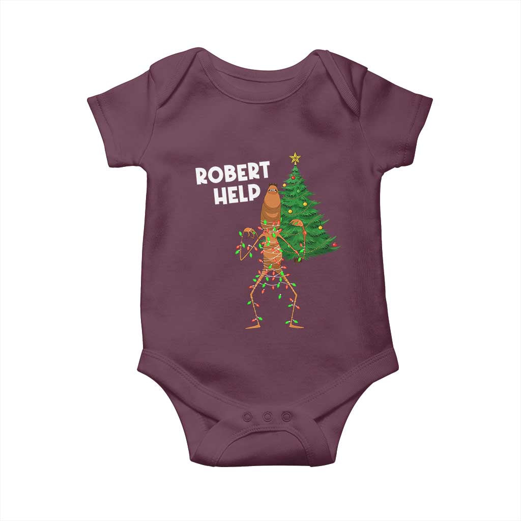 Funny Marcus The Worm Christmas Baby Onesie Robert Help Xmas Tree TS11 Maroon Print Your Wear