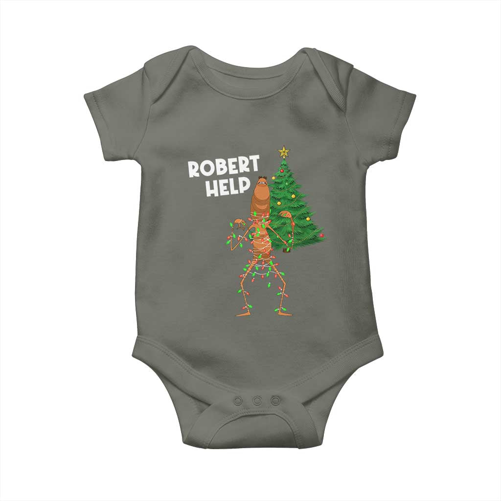Funny Marcus The Worm Christmas Baby Onesie Robert Help Xmas Tree TS11 Military Green Print Your Wear