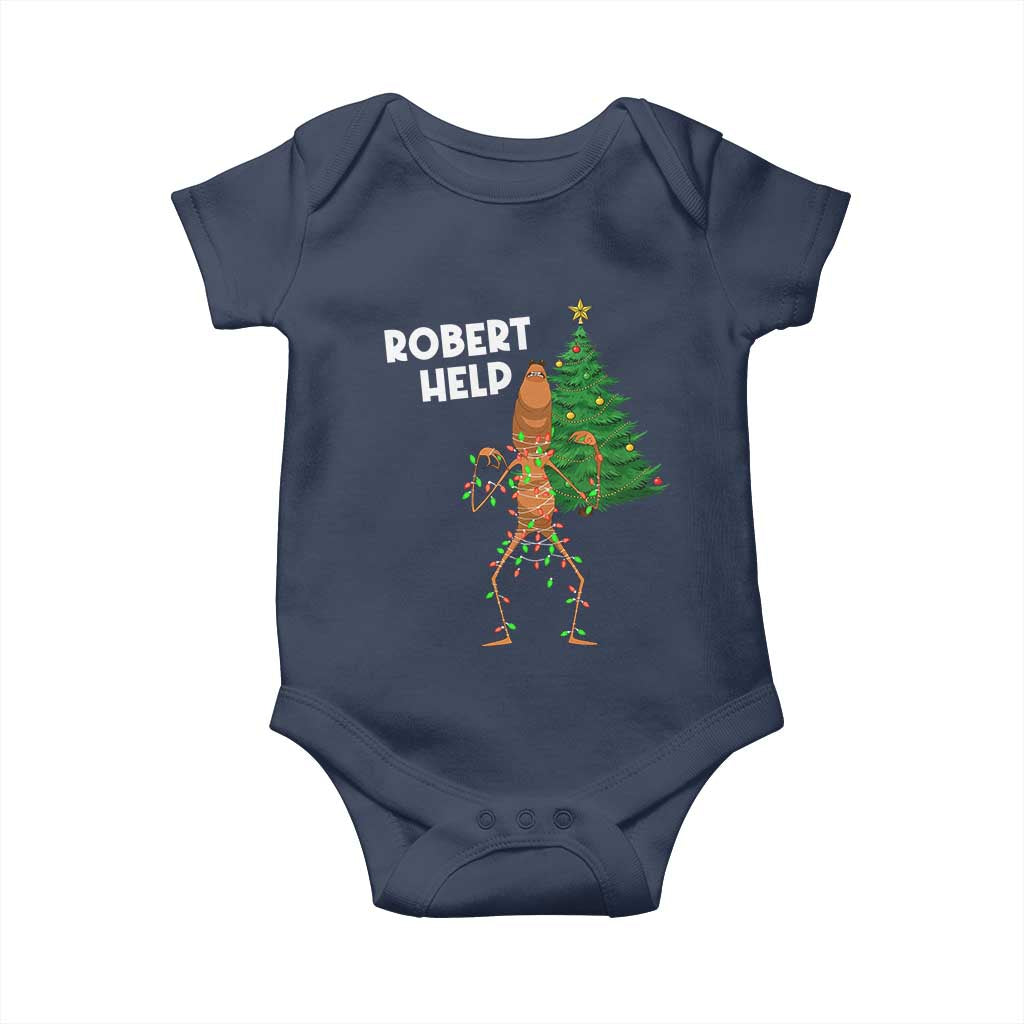 Funny Marcus The Worm Christmas Baby Onesie Robert Help Xmas Tree TS11 Navy Print Your Wear