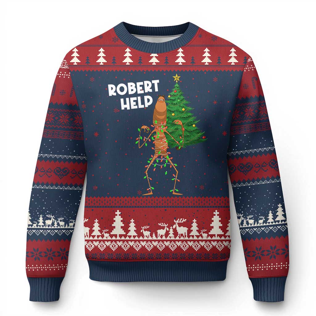 Funny Marcus The Worm Xmas Ugly Christmas Sweater Robert Help Xmas Tree TS11 Navy Red Print Your Wear