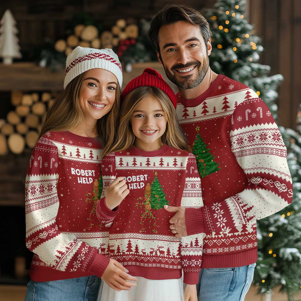 Funny Marcus The Worm Xmas Ugly Christmas Sweater Robert Help Xmas Tree TS11 Red Beige Print Your Wear