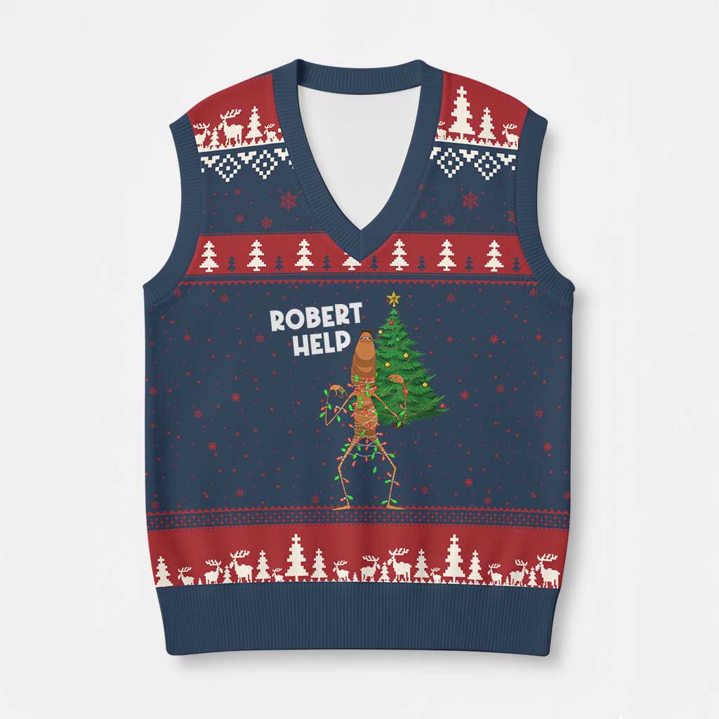 Funny Marcus The Worm Xmas V-Neck Knit Sweater Vest Robert Help Xmas Tree TS11 Navy Red Print Your Wear