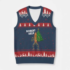 Funny Marcus The Worm Xmas V-Neck Knit Sweater Vest Robert Help Xmas Tree TS11 Navy Red Print Your Wear