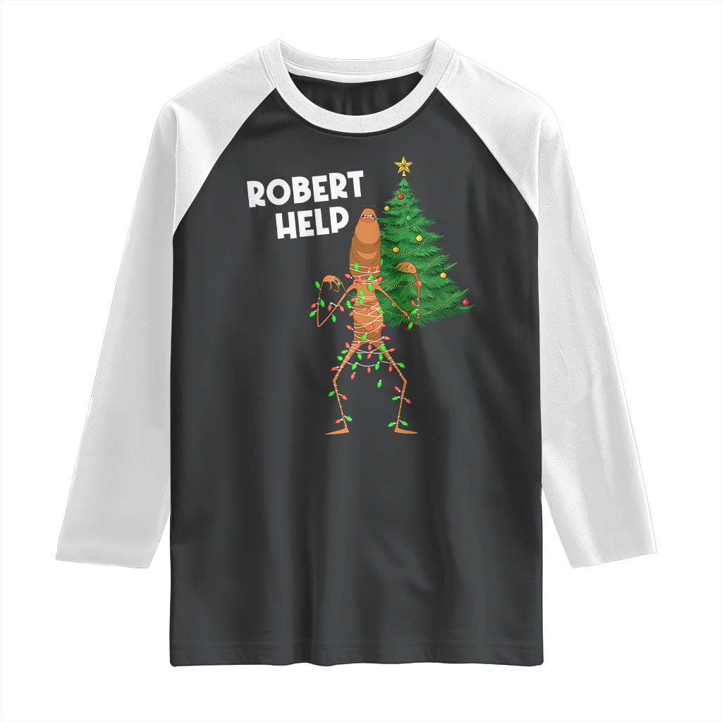 Funny Marcus The Worm Christmas Raglan Shirt Robert Help Xmas Tree TS11 Black White Print Your Wear