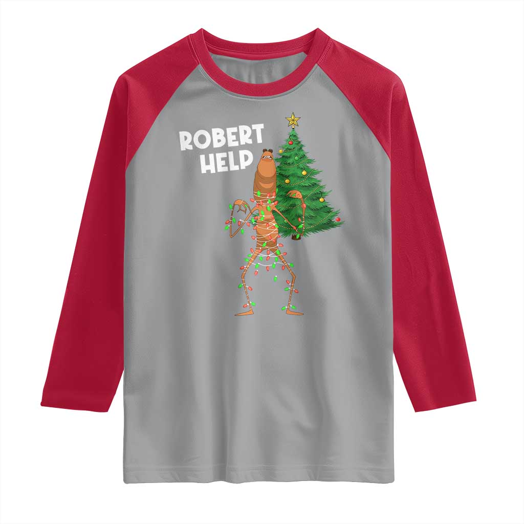 Funny Marcus The Worm Christmas Raglan Shirt Robert Help Xmas Tree TS11 Sport Gray Red Print Your Wear