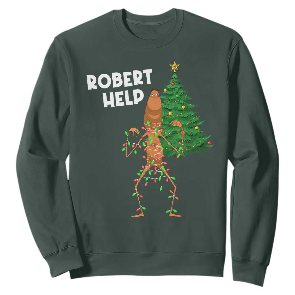 Funny Marcus The Worm Christmas Sweatshirt Robert Help Xmas Tree TS11 Dark Forest Green Print Your Wear