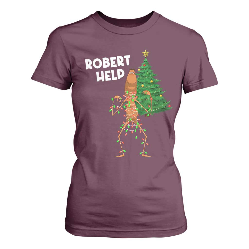 Funny Marcus The Worm Christmas T Shirt For Women Robert Help Xmas Tree TS11 Maroon Print Your Wear