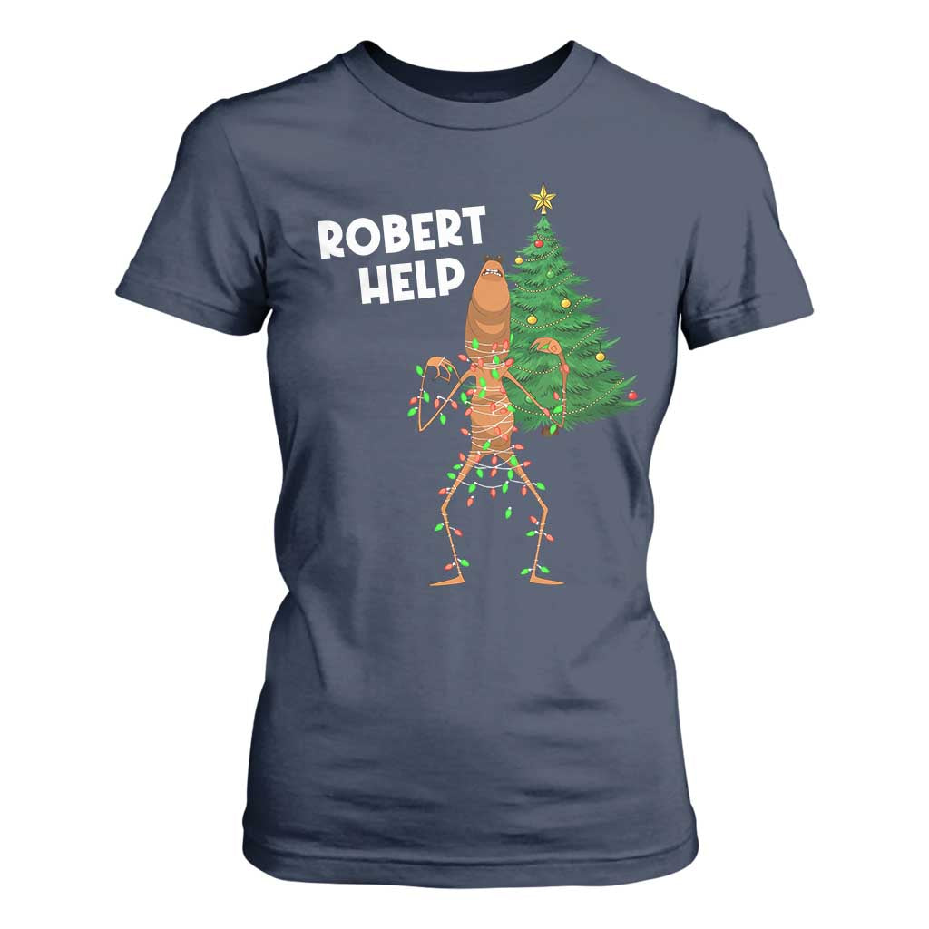 Funny Marcus The Worm Christmas T Shirt For Women Robert Help Xmas Tree TS11 Navy Print Your Wear
