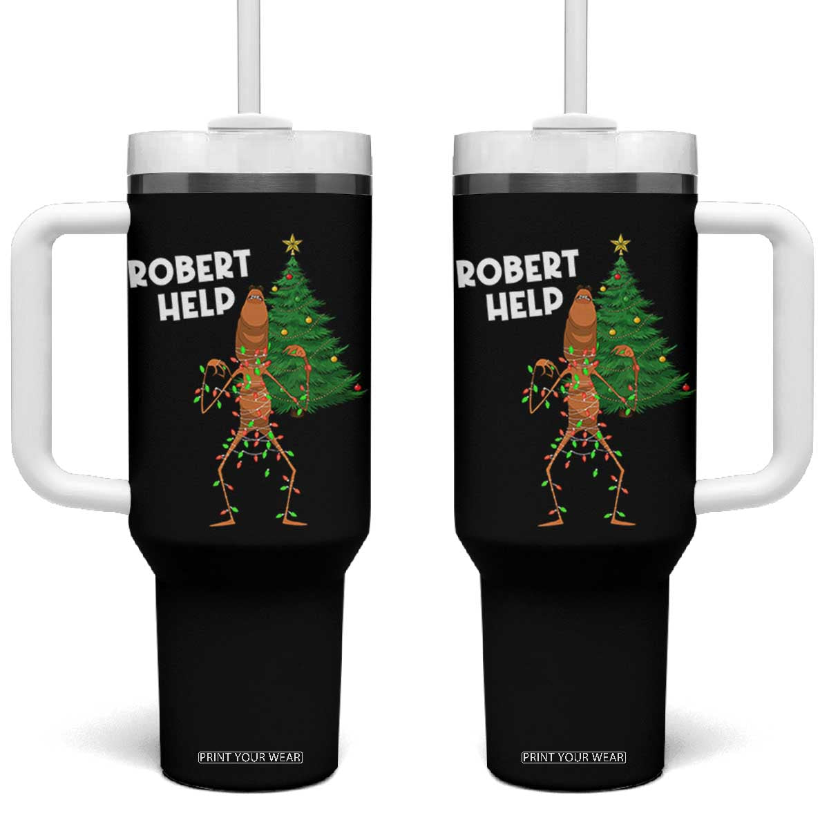 Funny Marcus The Worm Christmas Tumbler With Handle Robert Help Xmas Tree TS11 One Size: 40 oz Black Print Your Wear