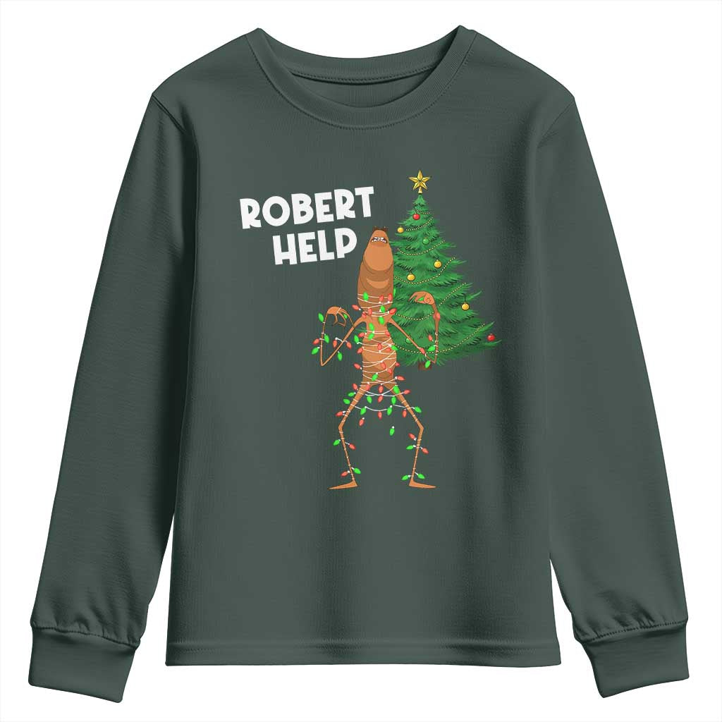 Funny Marcus The Worm Christmas Youth Sweatshirt Robert Help Xmas Tree TS11 Dark Forest Green Print Your Wear