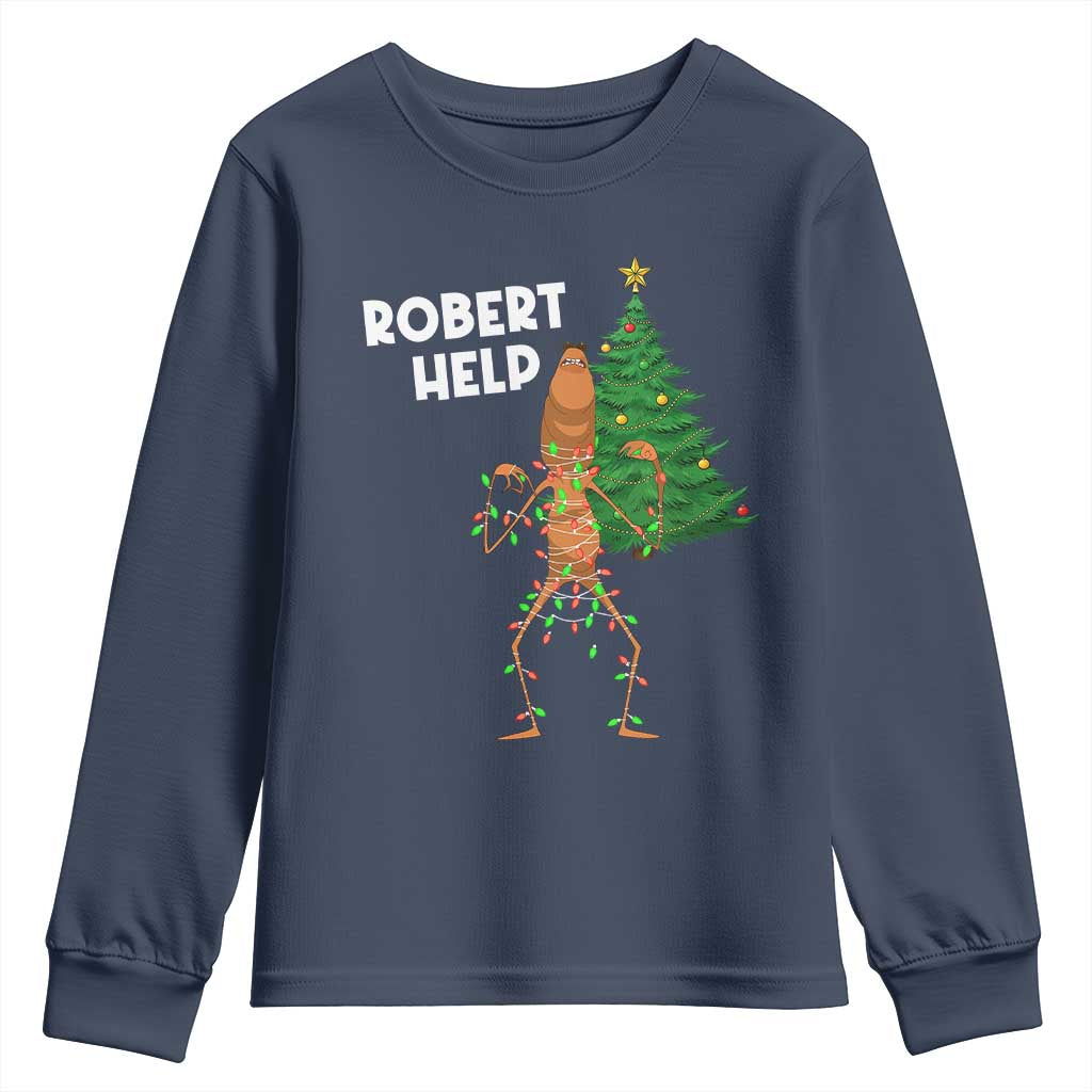 Funny Marcus The Worm Christmas Youth Sweatshirt Robert Help Xmas Tree TS11 Navy Print Your Wear