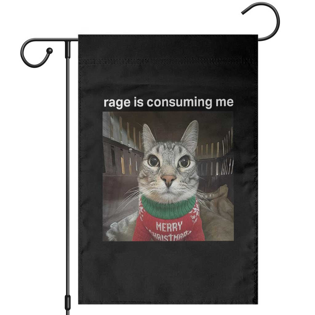 Rage Is Consuming Me Christmas Garden Flag Funny Silly Staring Cat Meme Xmas Ugly Sweater TS11 Black Print Your Wear