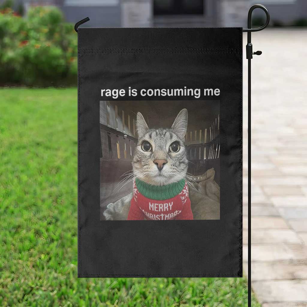 Rage Is Consuming Me Christmas Garden Flag Funny Silly Staring Cat Meme Xmas Ugly Sweater TS11 Print Your Wear