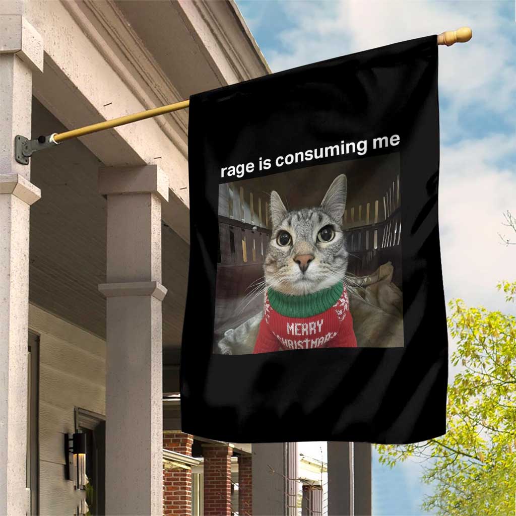 Rage Is Consuming Me Christmas Garden Flag Funny Silly Staring Cat Meme Xmas Ugly Sweater TS11 Print Your Wear