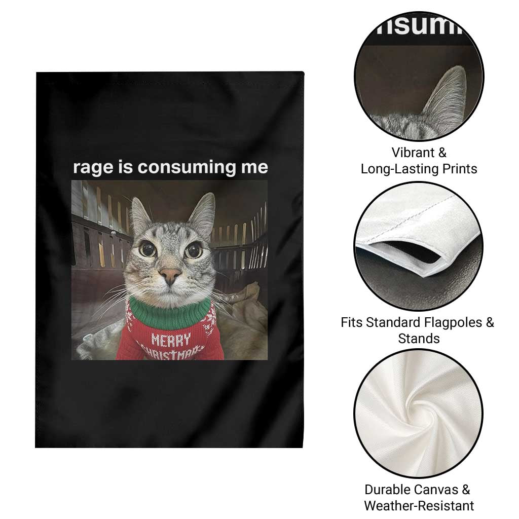 Rage Is Consuming Me Christmas Garden Flag Funny Silly Staring Cat Meme Xmas Ugly Sweater TS11 Print Your Wear