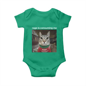 Rage Is Consuming Me Christmas Baby Onesie Funny Silly Staring Cat Meme Xmas Ugly Sweater TS11 Irish Green Print Your Wear