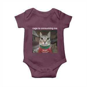 Rage Is Consuming Me Christmas Baby Onesie Funny Silly Staring Cat Meme Xmas Ugly Sweater TS11 Maroon Print Your Wear