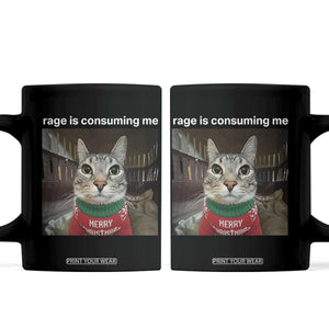 Rage Is Consuming Me Christmas Coffee Mug Funny Silly Staring Cat Meme Xmas Ugly Sweater TS11 Black Print Your Wear