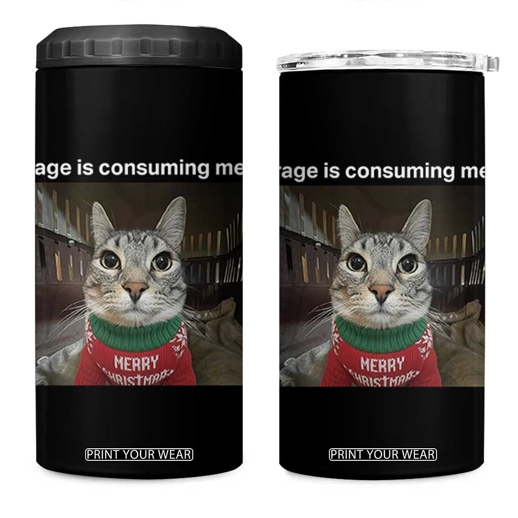 Rage Is Consuming Me Christmas 4 in 1 Can Cooler Tumbler Funny Silly Staring Cat Meme Xmas Ugly Sweater TS11 One Size: 16 oz Black Print Your Wear