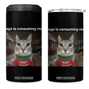 Rage Is Consuming Me Christmas 4 in 1 Can Cooler Tumbler Funny Silly Staring Cat Meme Xmas Ugly Sweater TS11 One Size: 16 oz Black Print Your Wear