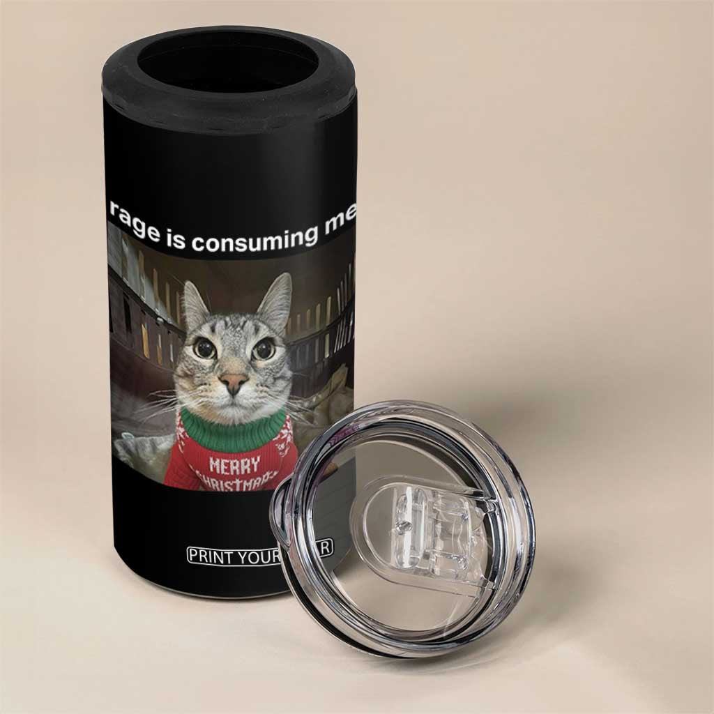 Rage Is Consuming Me Christmas 4 in 1 Can Cooler Tumbler Funny Silly Staring Cat Meme Xmas Ugly Sweater TS11 Print Your Wear