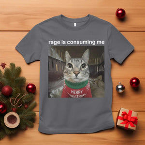 Rage Is Consuming Me Christmas T Shirt Funny Silly Staring Cat Meme Xmas Ugly Sweater TS11 Charcoal Print Your Wear