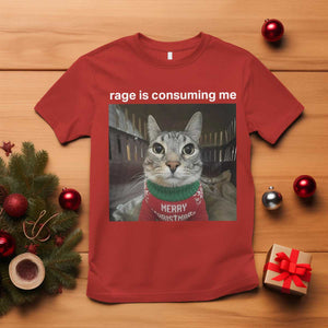 Rage Is Consuming Me Christmas T Shirt Funny Silly Staring Cat Meme Xmas Ugly Sweater TS11 Red Print Your Wear