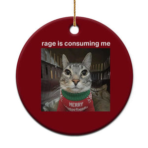 Rage Is Consuming Me Christmas Ceramic Ornament Funny Silly Staring Cat Meme Xmas Ugly Sweater TS11 1pc Red Print Your Wear