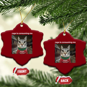 Rage Is Consuming Me Christmas Ceramic Ornament Funny Silly Staring Cat Meme Xmas Ugly Sweater TS11 Print Your Wear