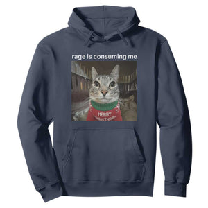 Rage Is Consuming Me Christmas Hoodie Funny Silly Staring Cat Meme Xmas Ugly Sweater TS11 Navy Print Your Wear