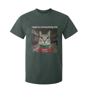 Rage Is Consuming Me Christmas T Shirt For Kid Funny Silly Staring Cat Meme Xmas Ugly Sweater TS11 Dark Forest Green Print Your Wear