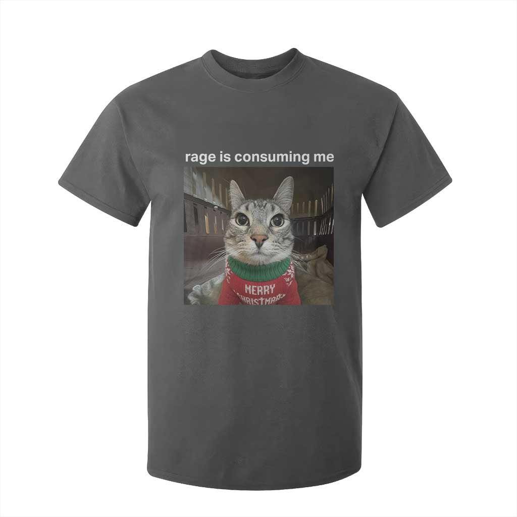 Rage Is Consuming Me Christmas T Shirt For Kid Funny Silly Staring Cat Meme Xmas Ugly Sweater TS11 Dark Heather Print Your Wear
