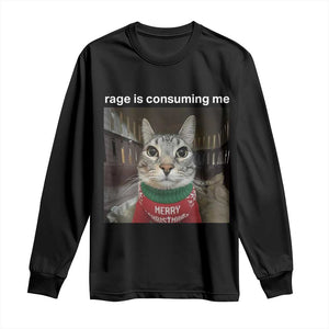 Rage Is Consuming Me Christmas Long Sleeve Shirt Funny Silly Staring Cat Meme Xmas Ugly Sweater TS11 Black Print Your Wear