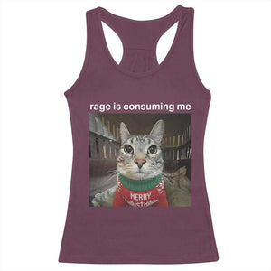 Rage Is Consuming Me Christmas Racerback Tank Top Funny Silly Staring Cat Meme Xmas Ugly Sweater TS11 Maroon Print Your Wear
