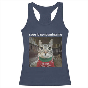 Rage Is Consuming Me Christmas Racerback Tank Top Funny Silly Staring Cat Meme Xmas Ugly Sweater TS11 Navy Print Your Wear