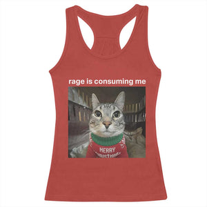 Rage Is Consuming Me Christmas Racerback Tank Top Funny Silly Staring Cat Meme Xmas Ugly Sweater TS11 Red Print Your Wear