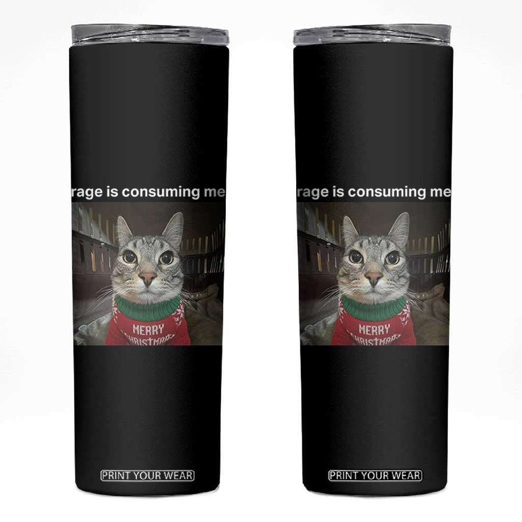 Rage Is Consuming Me Christmas Skinny Tumbler Funny Silly Staring Cat Meme Xmas Ugly Sweater TS11 Black Print Your Wear